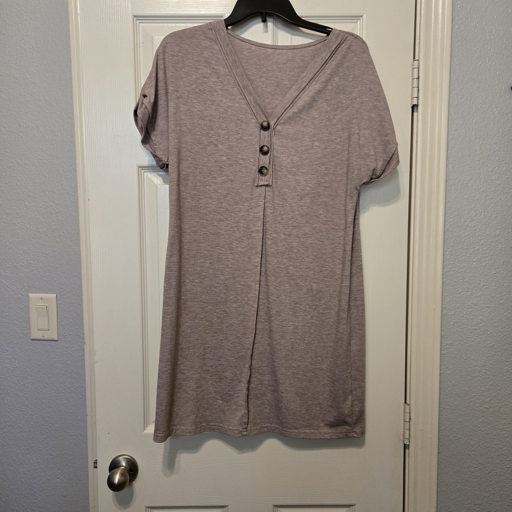 SHEIN Mauve V-Neck Button Front Short Sleeve Midi Dress